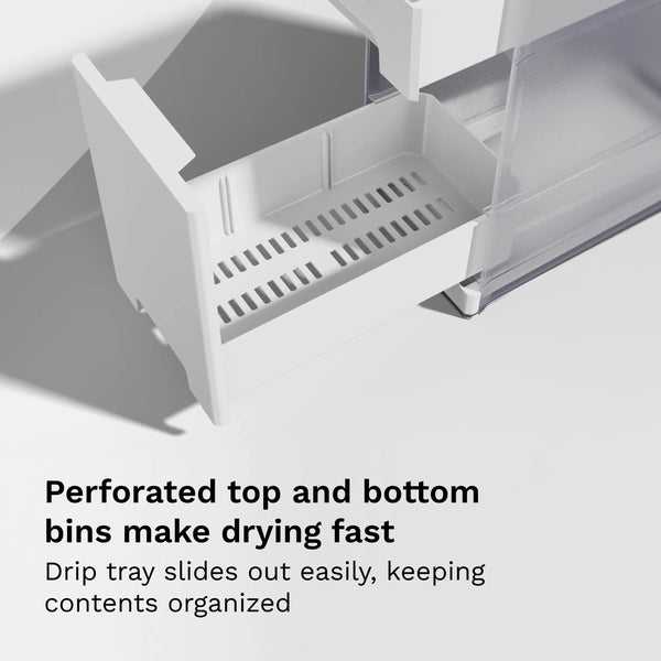 White storage bin with perforated top and bottom bins on a light gray background - product thumbnail