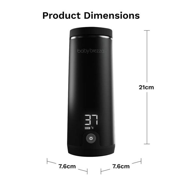 EN Black portable warmer travel mug with temperature display and measurement details on a white background - product thumbnail
