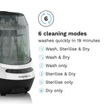 Baby Brezza Bottle Washer Pro with display of 6 cleaning modes.  EN - product thumbnail
