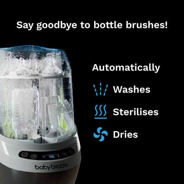 EN Baby Brezza Bottle Washer Pro displaying automatically wash, sterilize, dry function. - product thumbnail